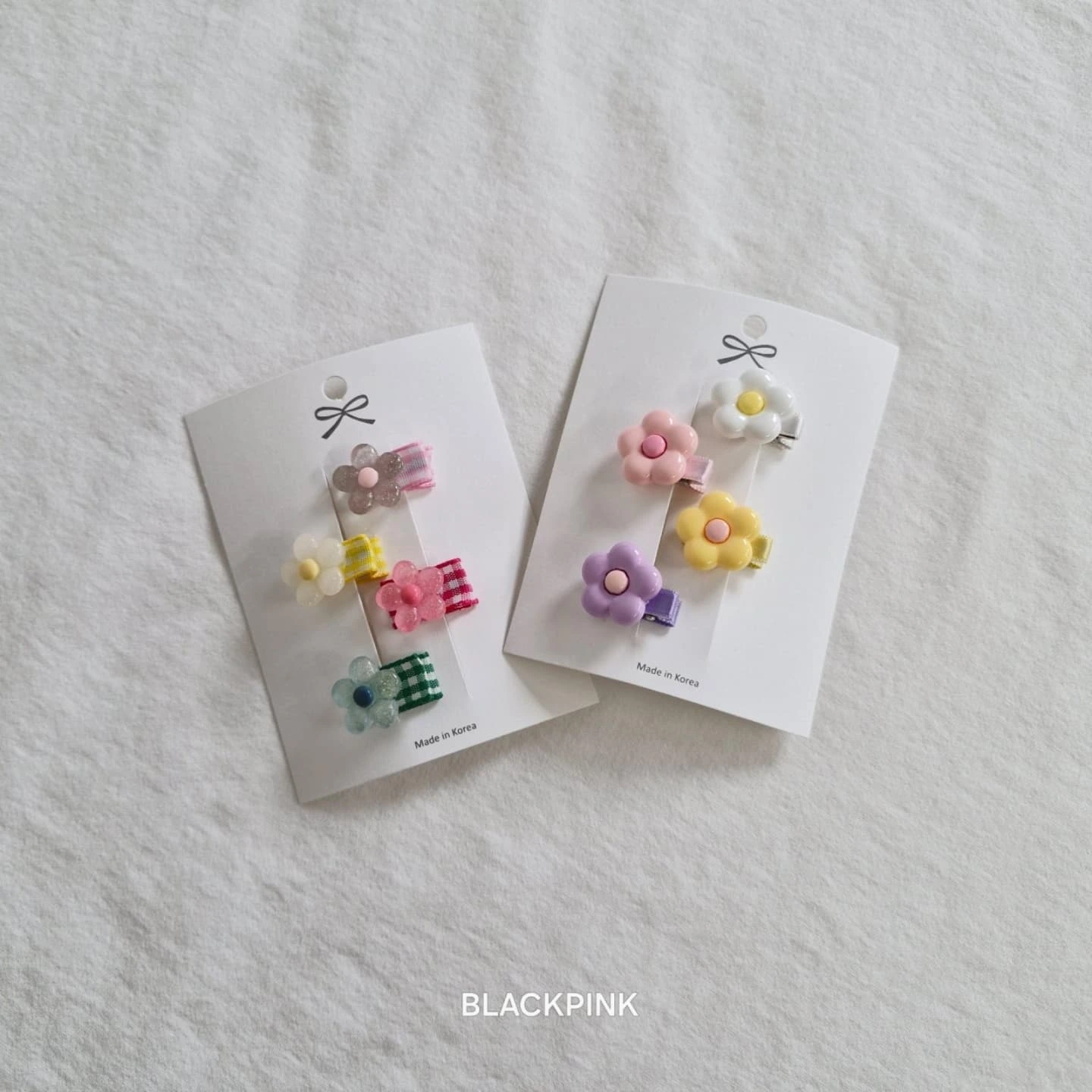 Black Pink Mini Flower Hair Clips Set