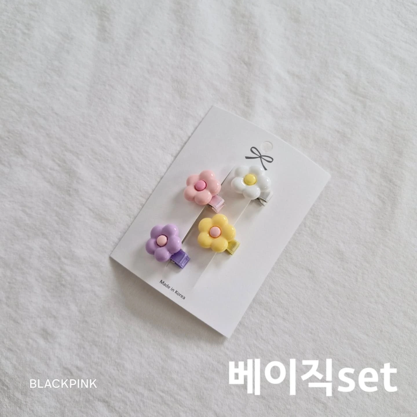 Black Pink Mini Flower Hair Clips Set