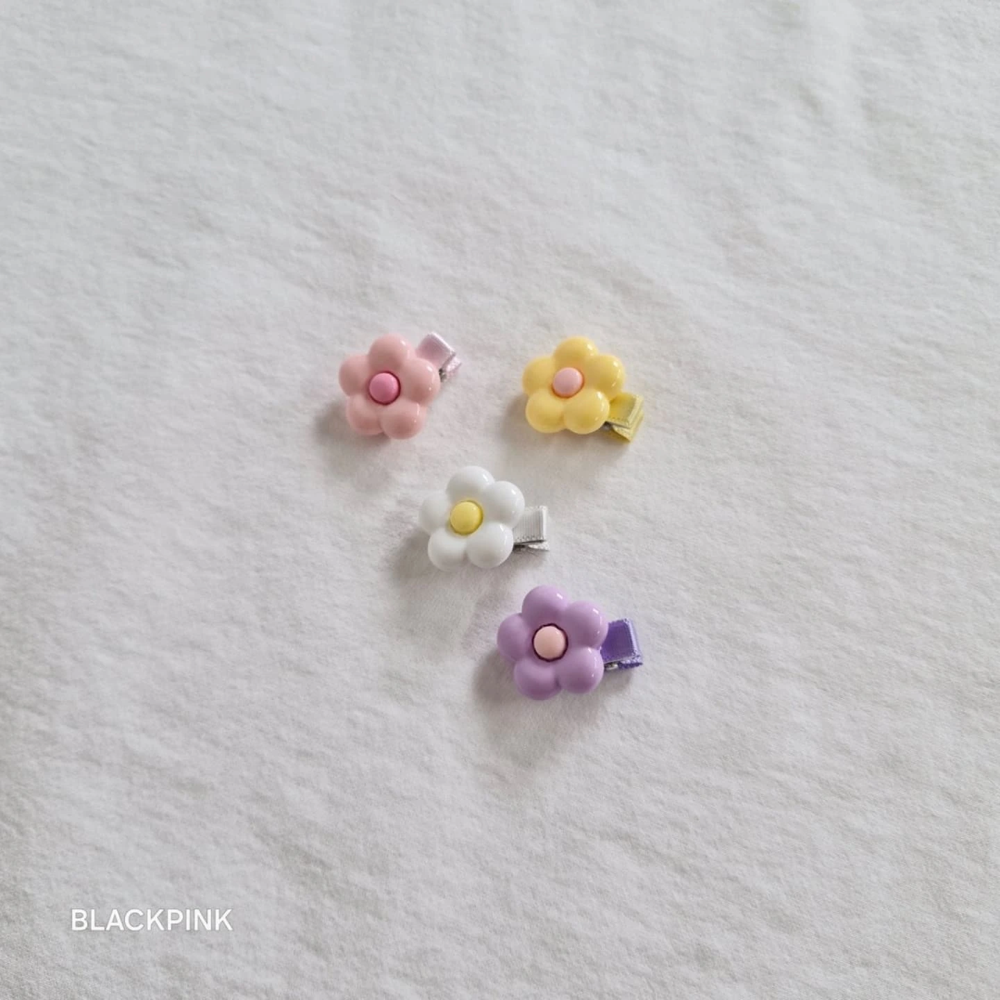 Black Pink Mini Flower Hair Clips Set