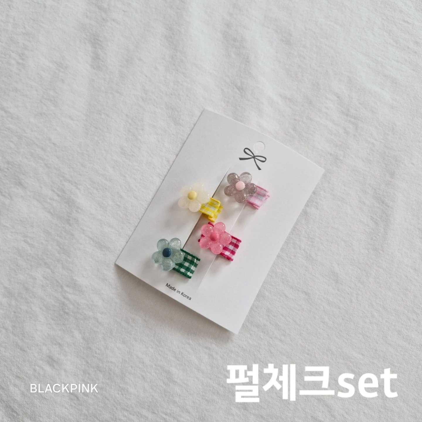 Black Pink Mini Flower Hair Clips Set