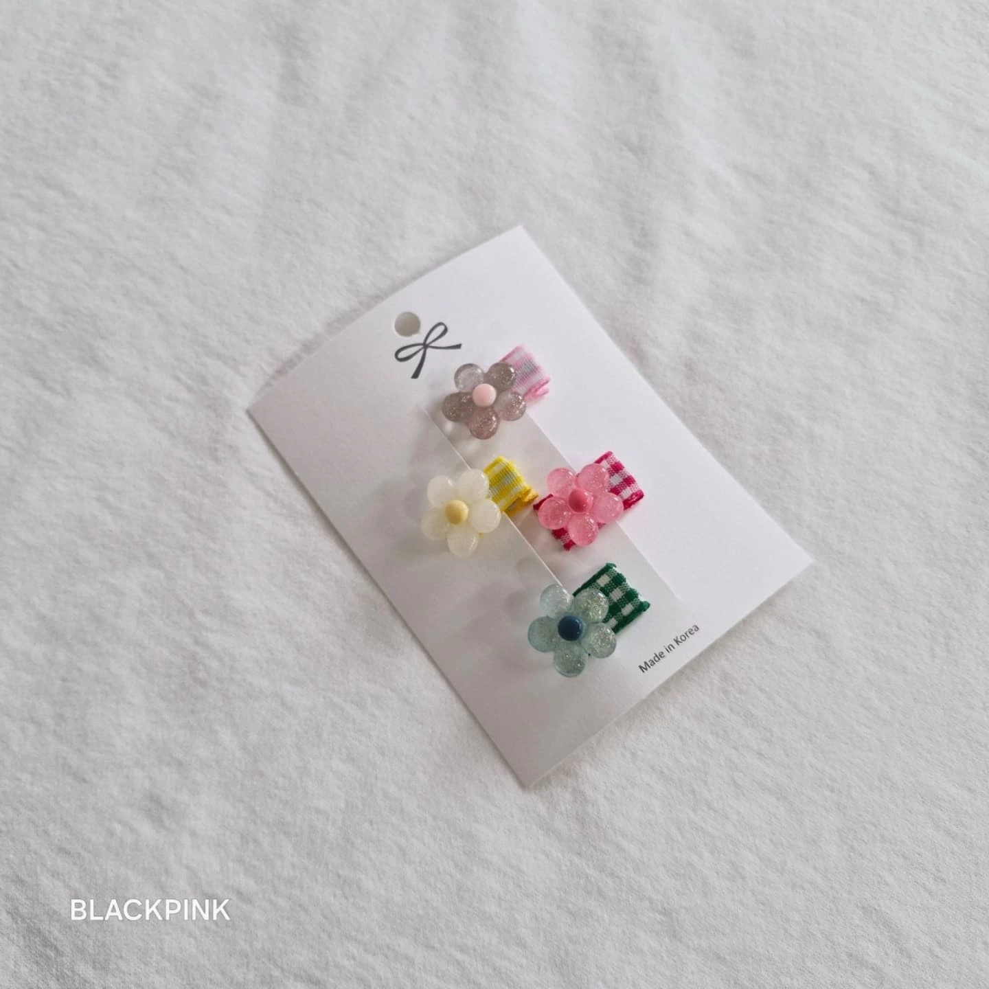 Black Pink Mini Flower Hair Clips Set