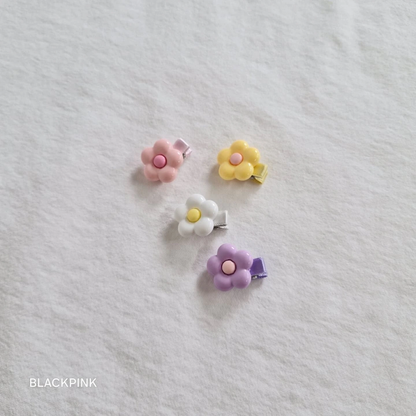 Black Pink Mini Flower Hair Clips Set